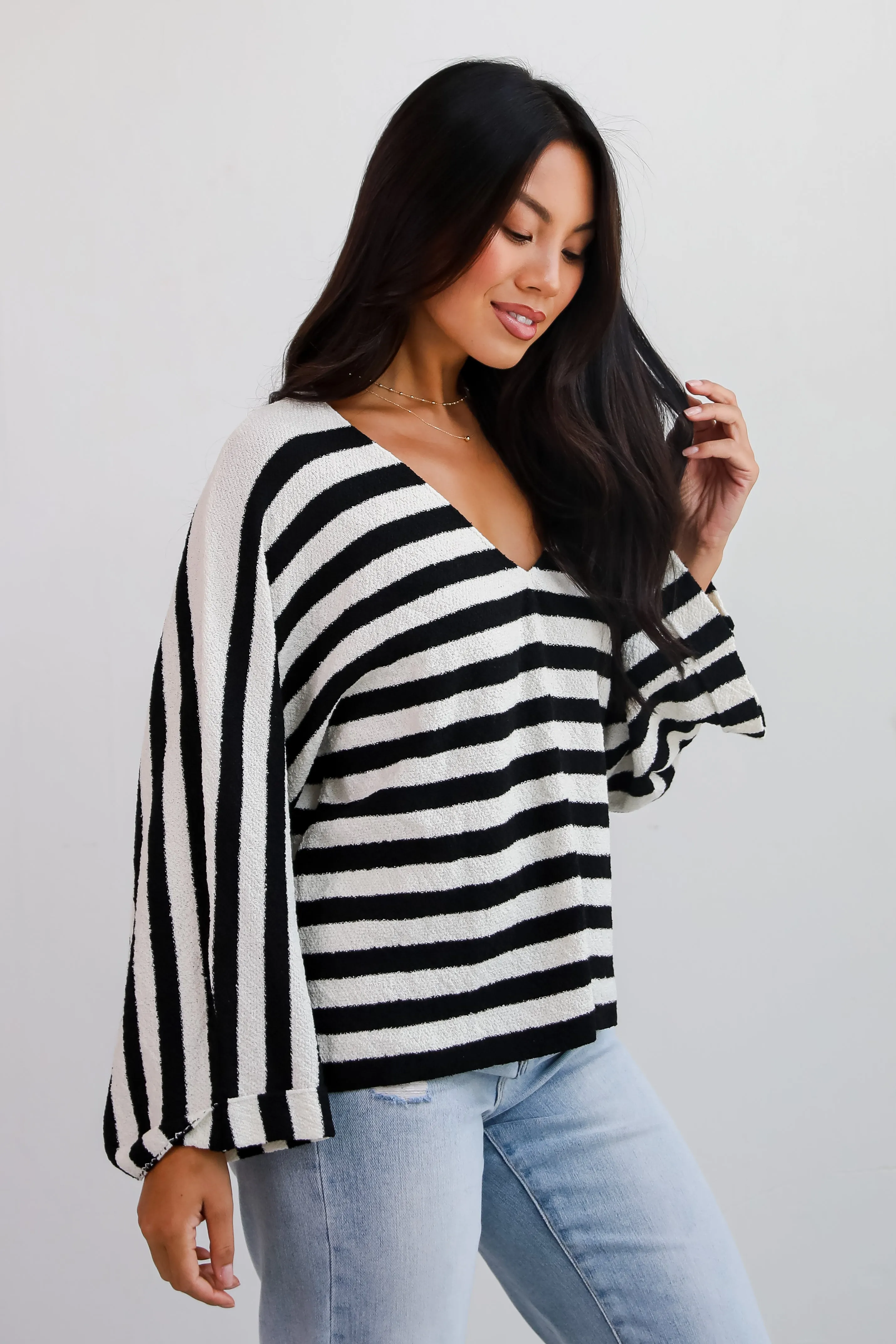 Stylish Forecast White/Black Striped Sweater