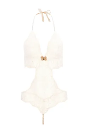 Sydney Single Pearls Ivory Lace Bodysuit