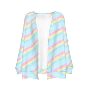 Teatime Fantasy Blue Rainbow Open Front Cardigan