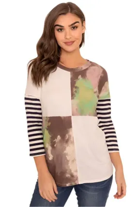 TEEK - Plus Size Tie Dye Color Block Tunic