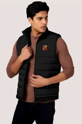 The Burnt Soul Men's B Embroidered Sleeveless Puffer Gilet