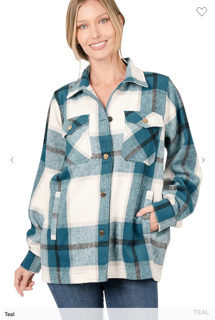 The Elizabeth Plaid Overized Shacket ((TEAL)) - Final Sale