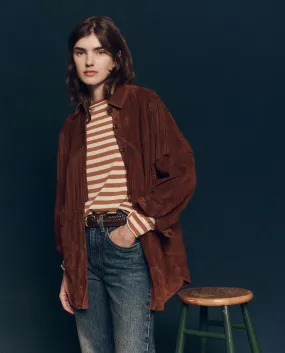 The Great - Suede Fringe Shirt Jacket in Cognac