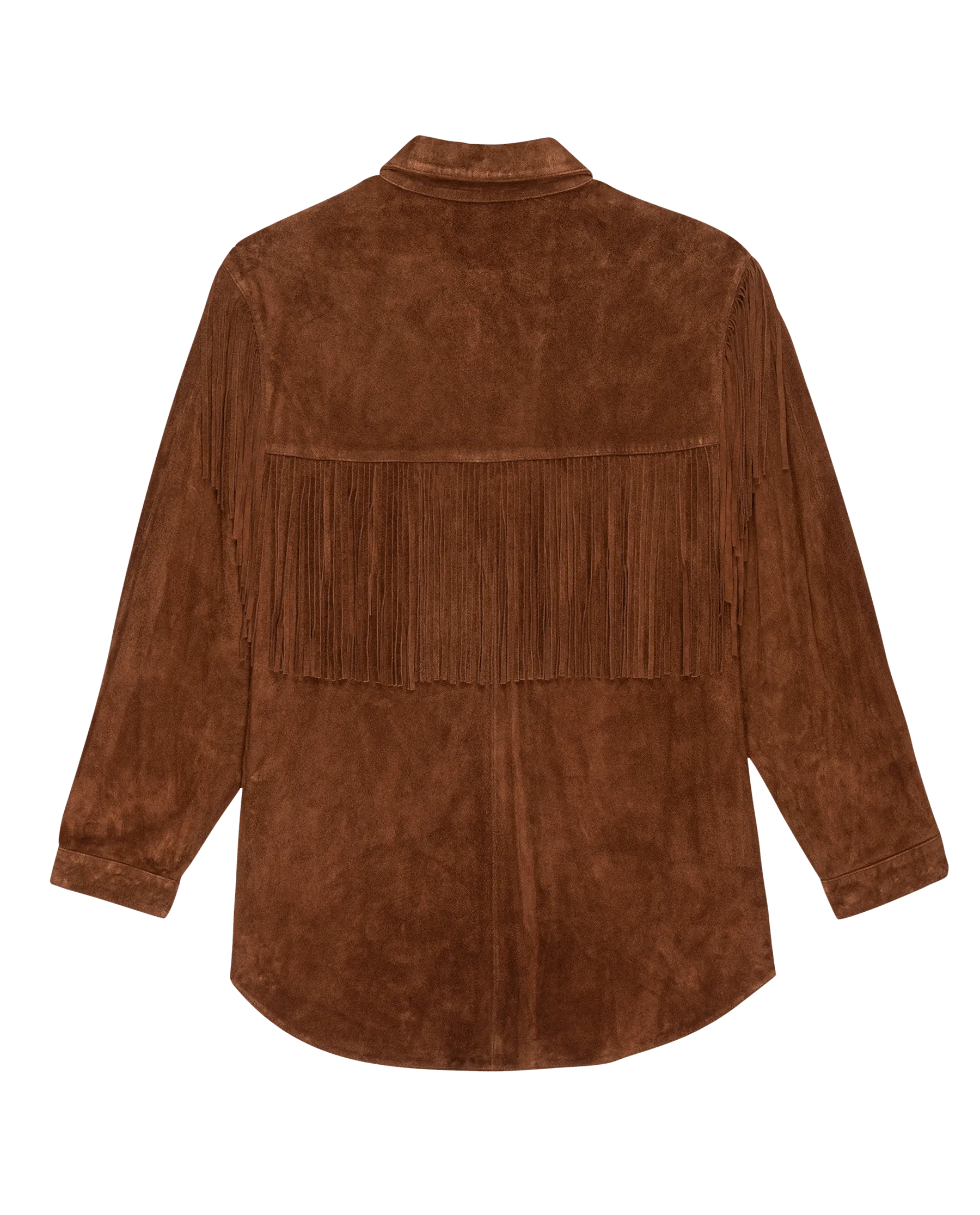 The Great - Suede Fringe Shirt Jacket in Cognac