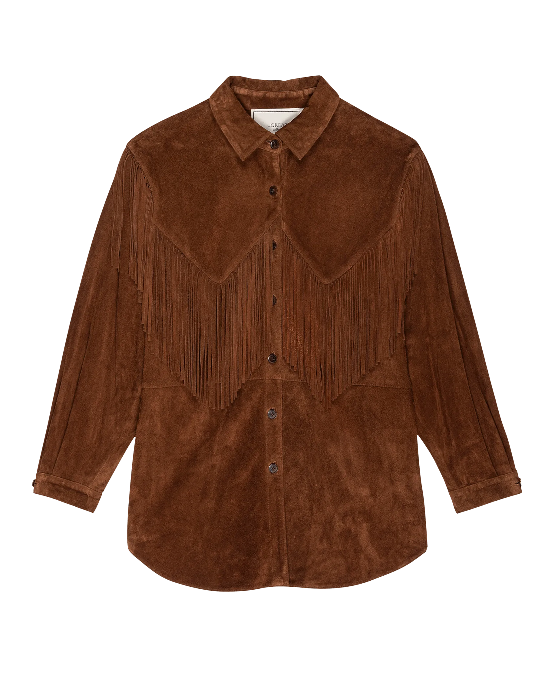 The Great - Suede Fringe Shirt Jacket in Cognac