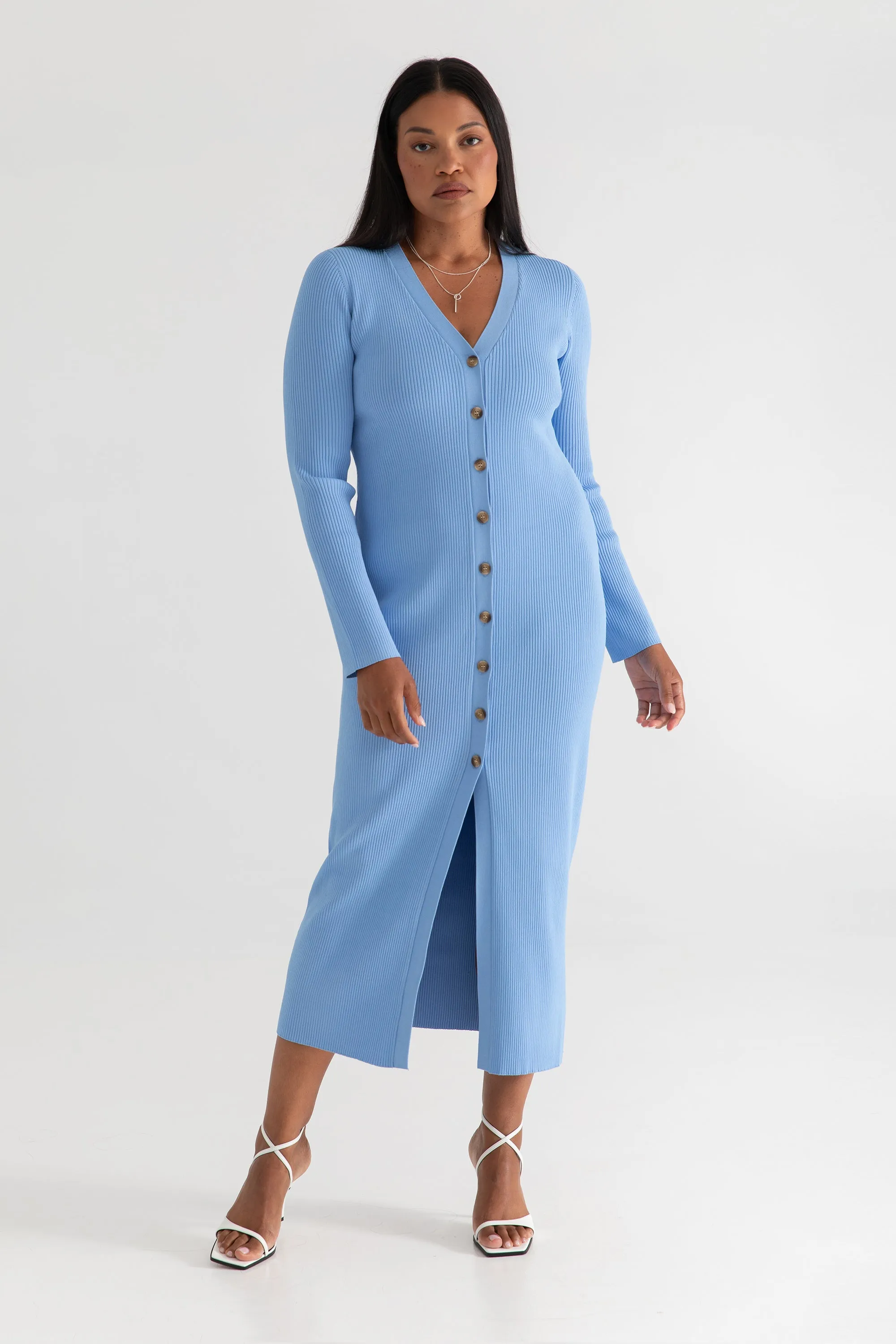 The Sweater Duster: Midi Dress - Sky