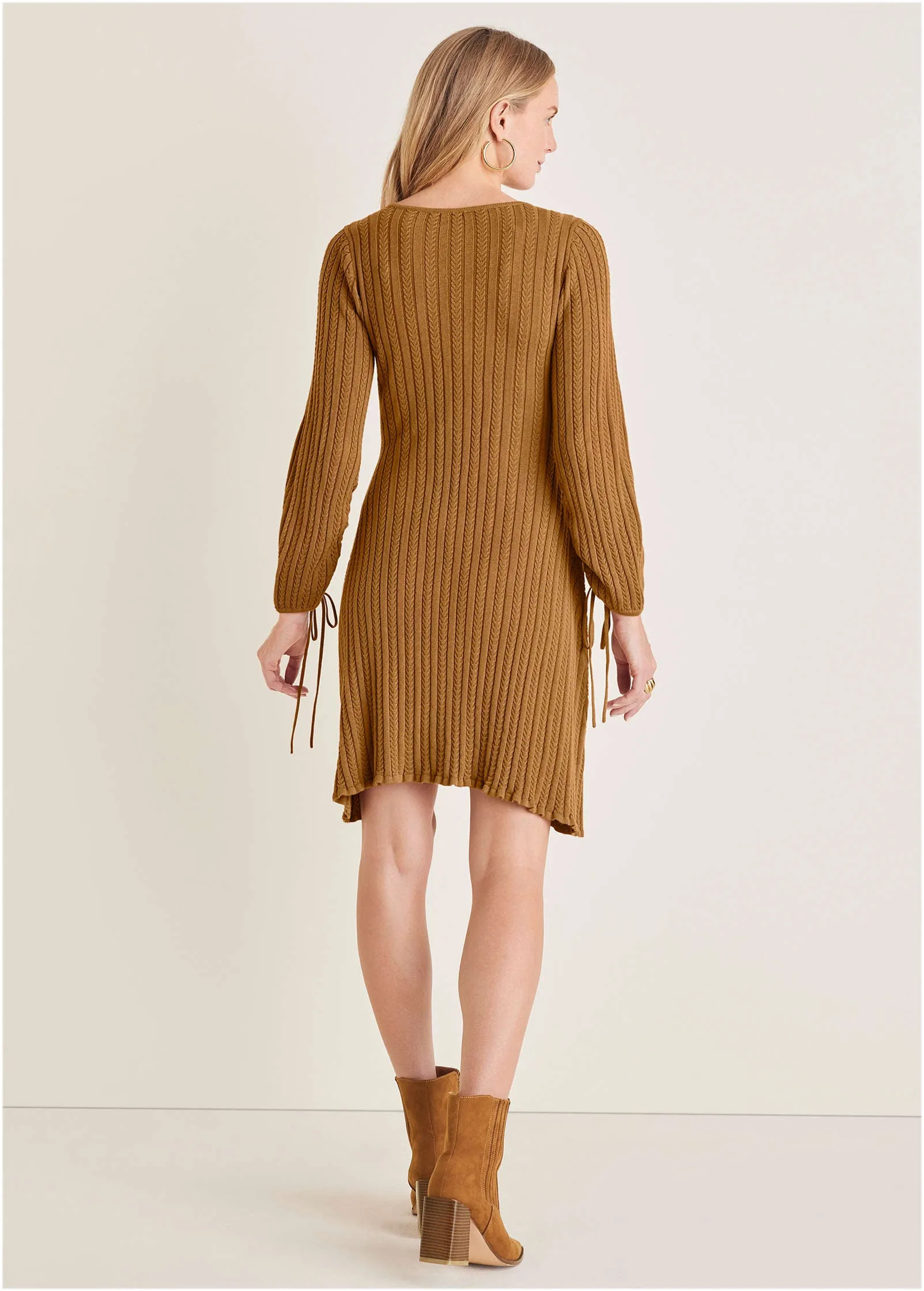 Tie Detail Mini Sweater Dress - Hazelnut