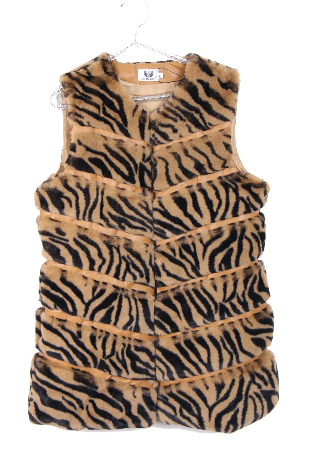 Tiger Print Chevron Soft Faux Fur Leather Panel Gilet