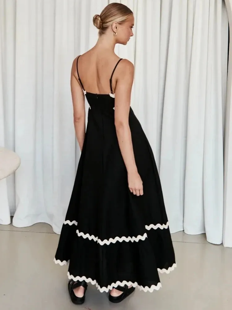 Toleet-Ladies Elegant Slip Patchwork White Dress 2024 New  Ruffles Loose Summer Dress Party Dress Female Causal Strapless Black Dress