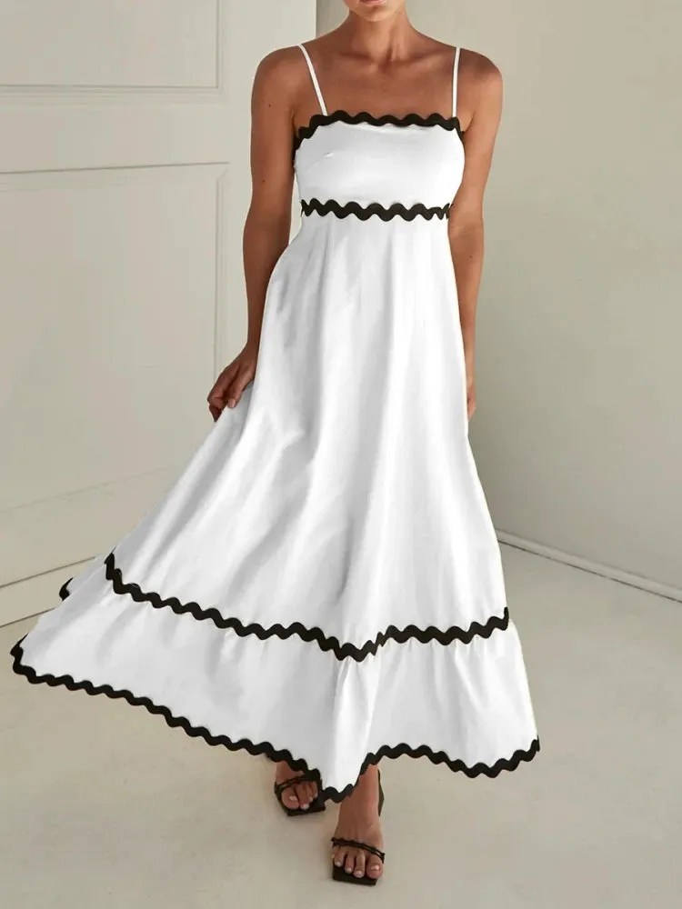 Toleet-Ladies Elegant Slip Patchwork White Dress 2024 New  Ruffles Loose Summer Dress Party Dress Female Causal Strapless Black Dress