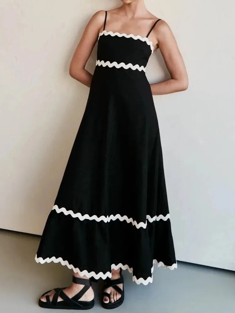 Toleet-Ladies Elegant Slip Patchwork White Dress 2024 New  Ruffles Loose Summer Dress Party Dress Female Causal Strapless Black Dress