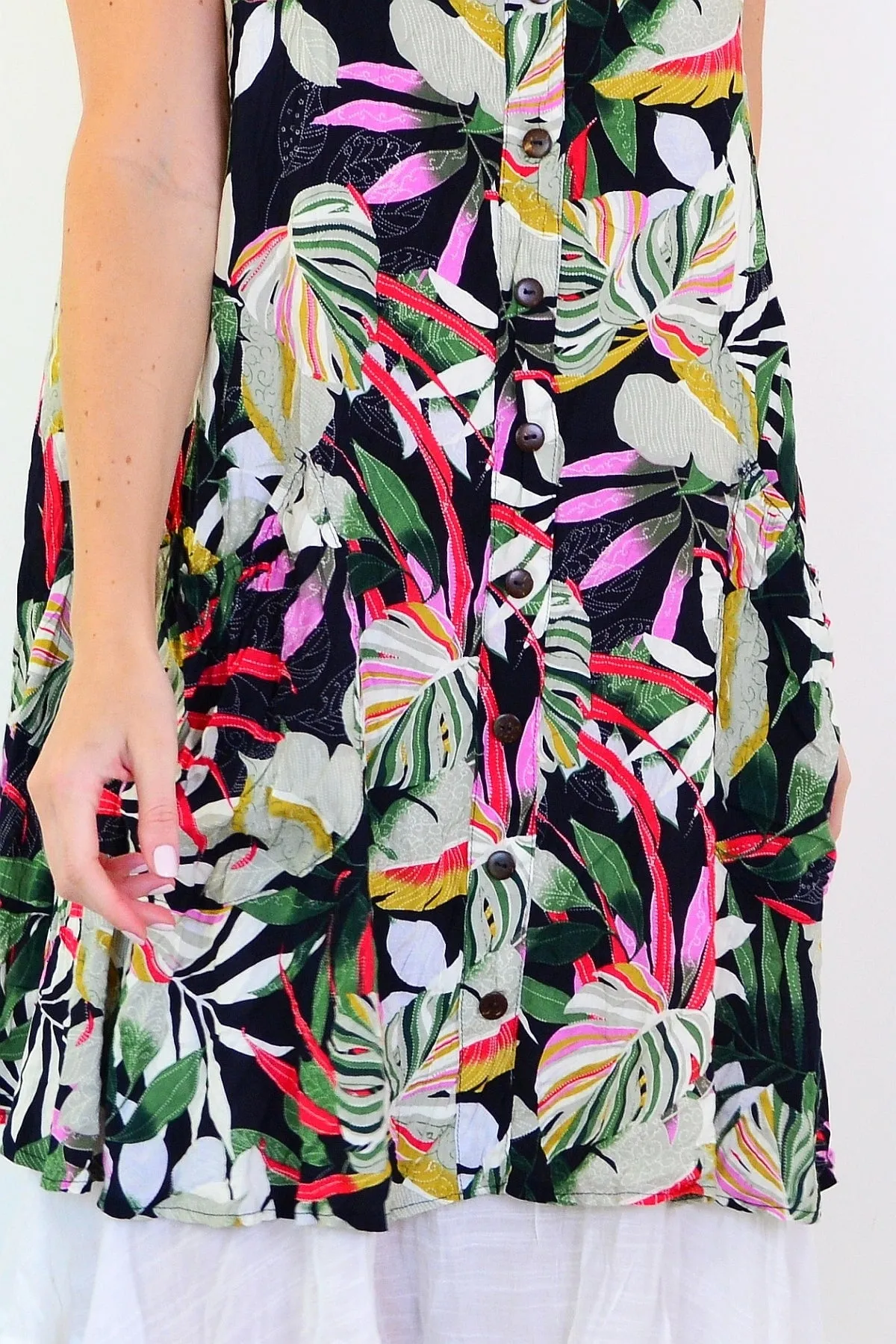 Tropical Forest Leaf Crinkle Tunic Dress