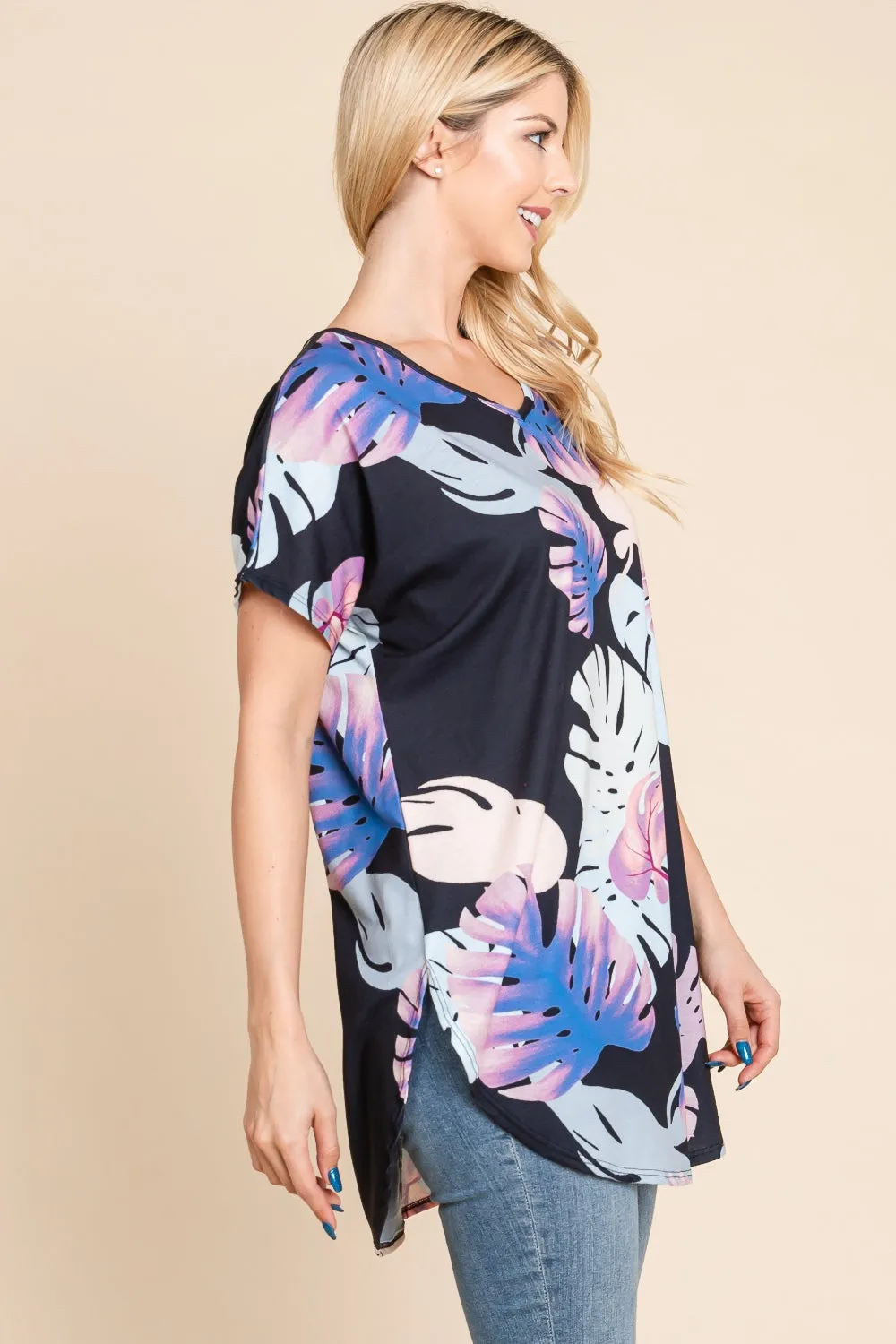 Tropical Leaf Print Hi-Low Tunic