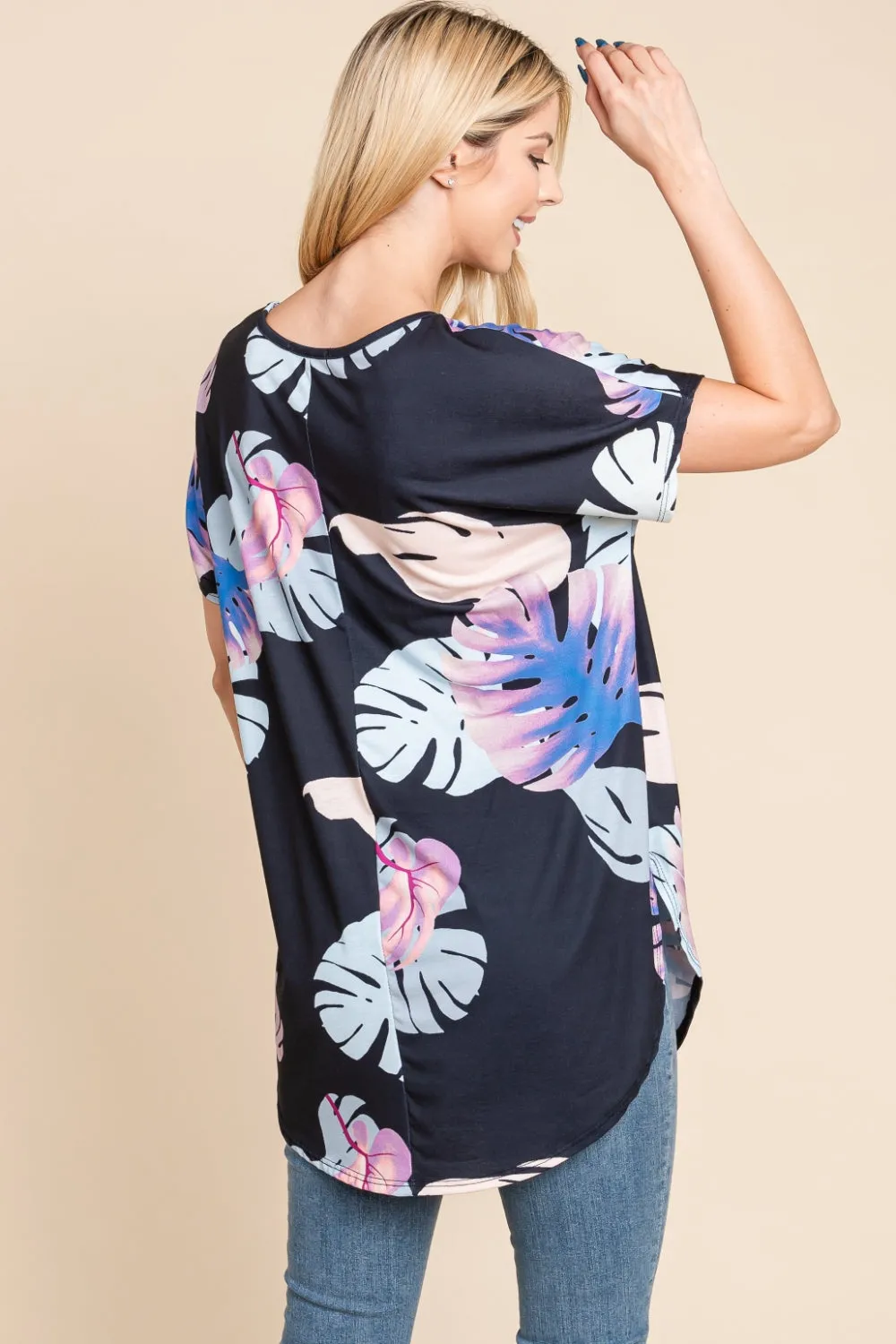 Tropical Leaf Print Hi-Low Tunic