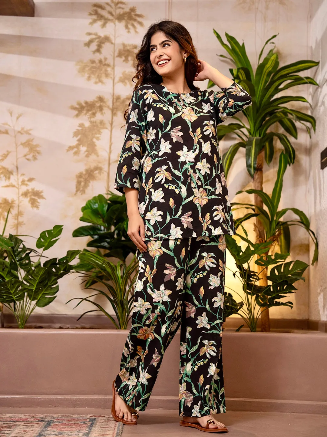 Tropical Midnight Black Co-Ord Set