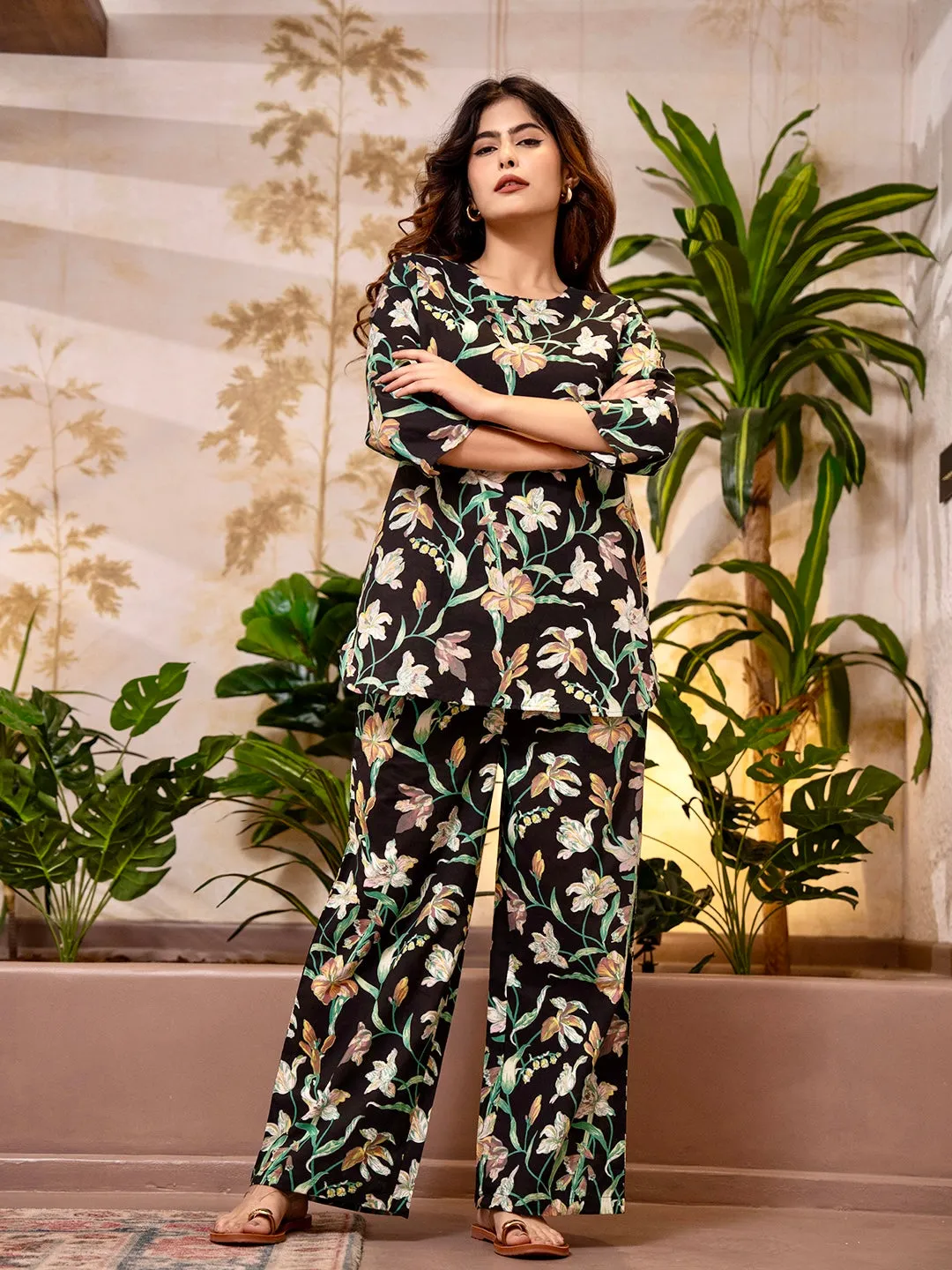 Tropical Midnight Black Co-Ord Set