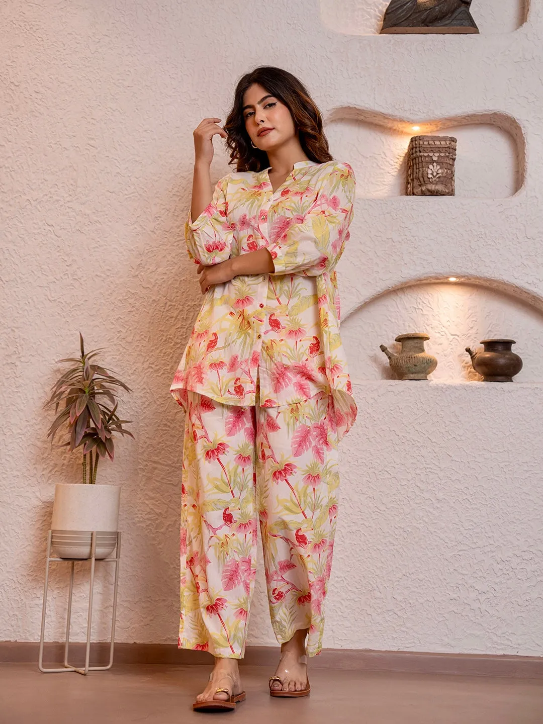 Tropical Multicolor Pleated Back Co-Ord Set