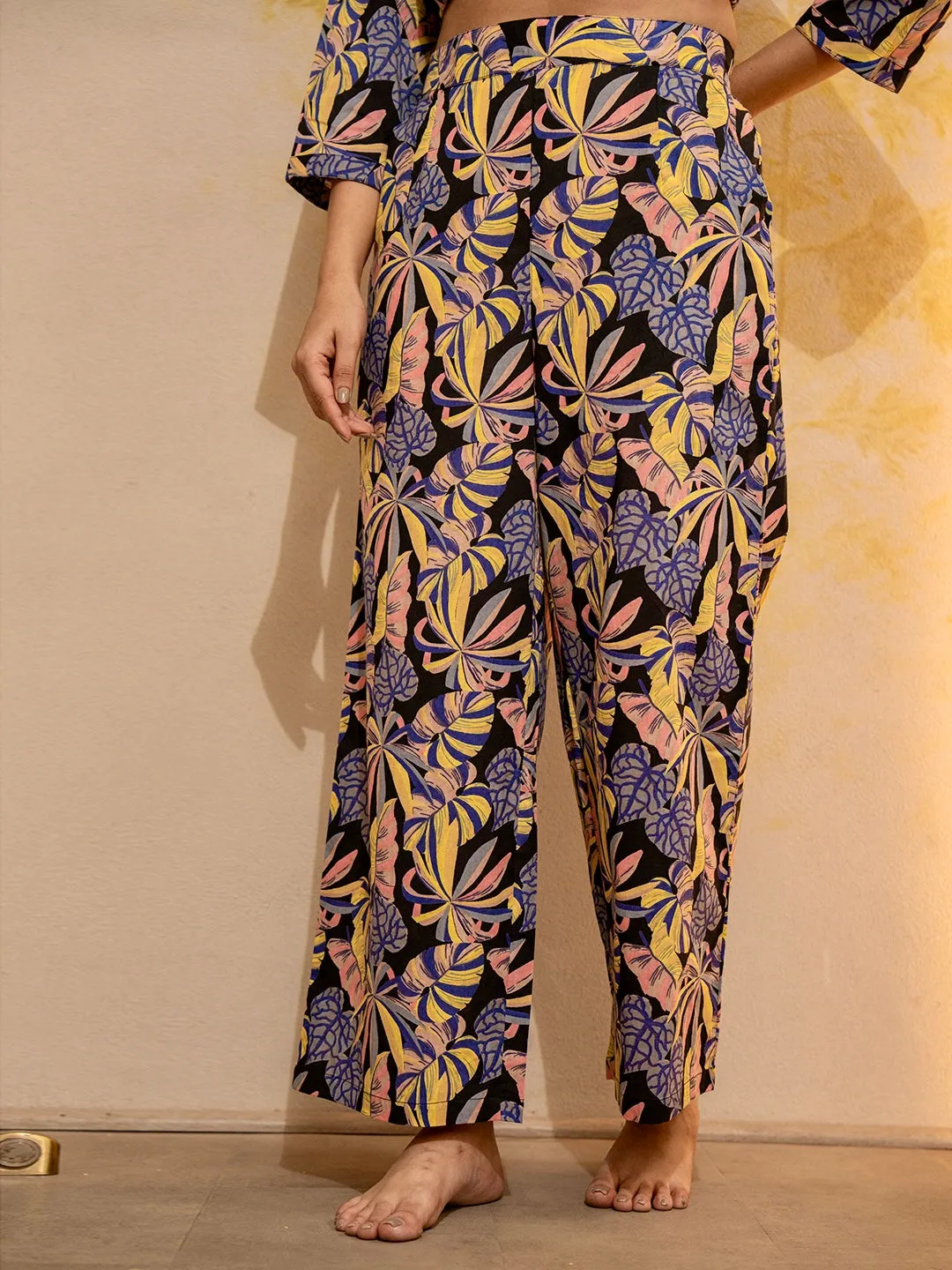 Tropical Noir Flower Collared Shirt Co-Ord Set