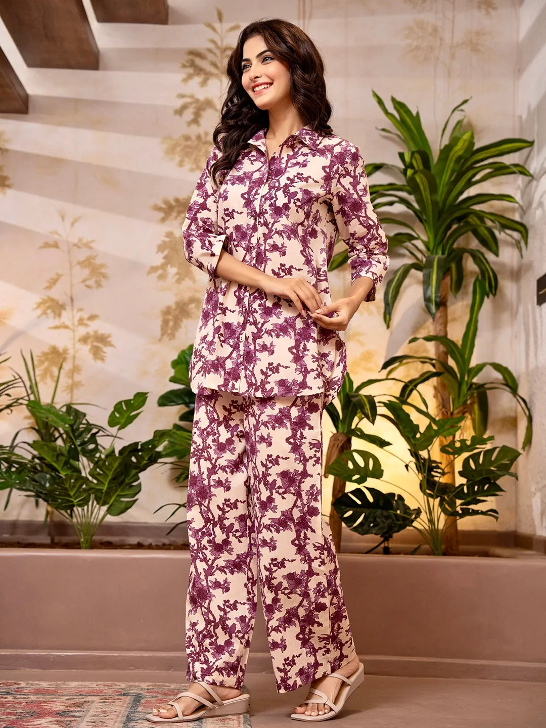 Tropical Purple Haze Collared Shirt Co-Ord Set