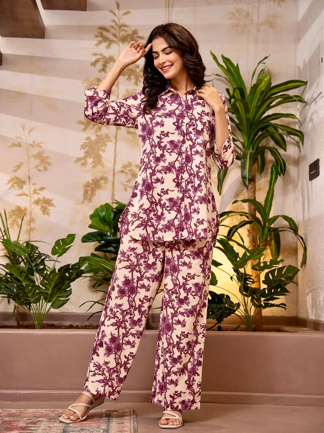 Tropical Purple Haze Collared Shirt Co-Ord Set