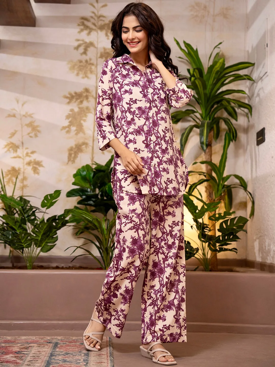 Tropical Purple Haze Collared Shirt Co-Ord Set