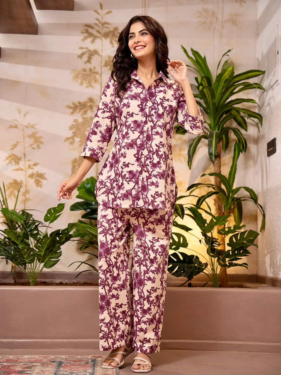 Tropical Purple Haze Collared Shirt Co-Ord Set