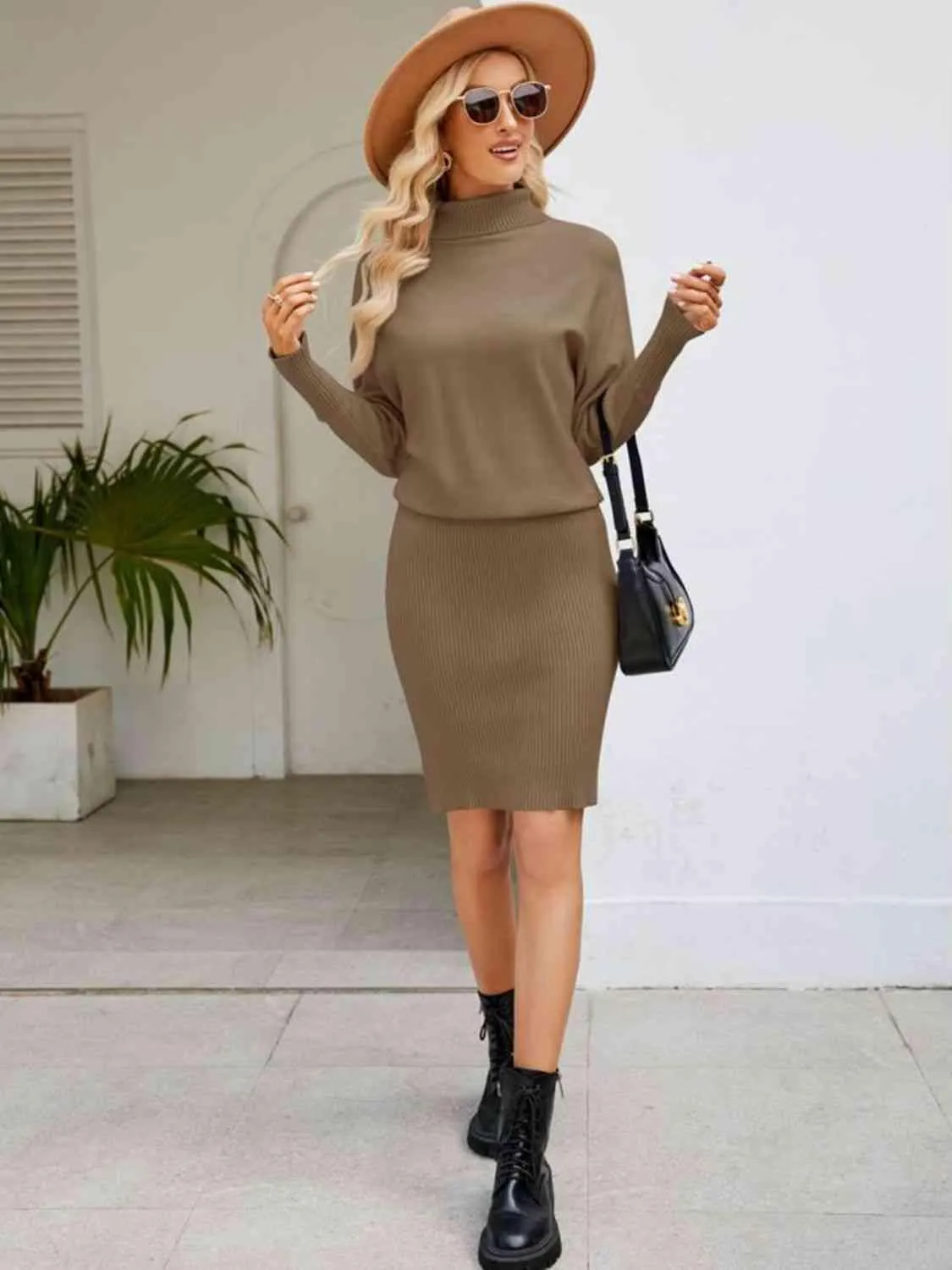 Turtleneck Long Sleeve Sweater Dress