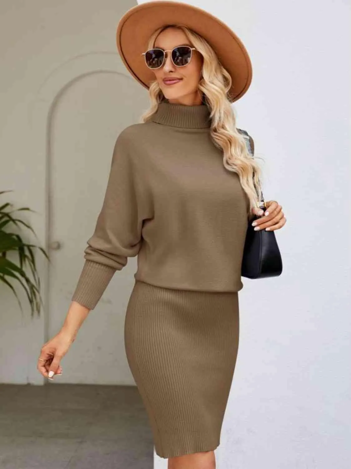 Turtleneck Long Sleeve Sweater Dress