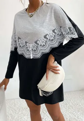 Two Tone Lace Trim Sweater Dress