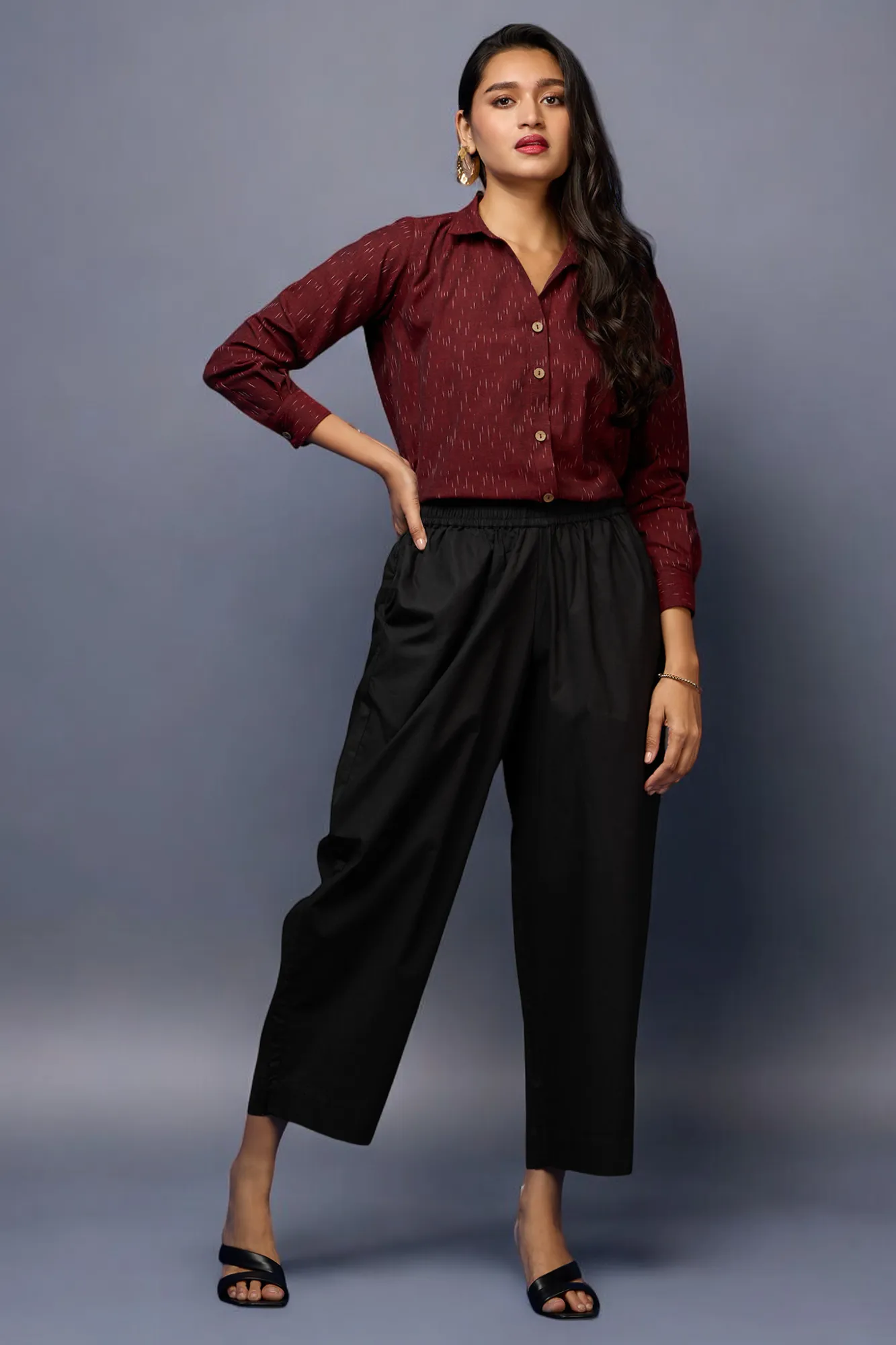 v-neck button down shirt - Maroon Essence & Gentle Strokes