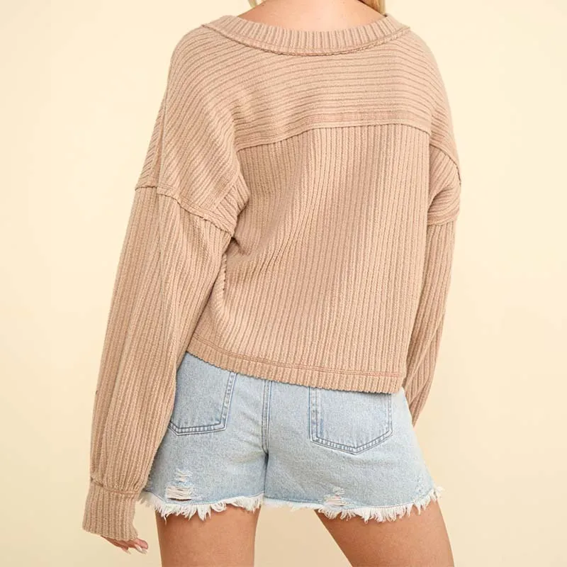 V-Neck Ribbed Cut Sew Sweater