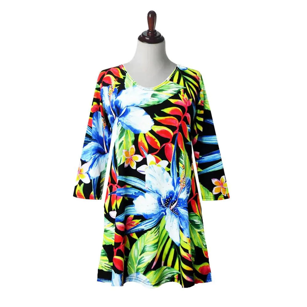 Valentina Hibiscus Print V-Neck Tunic in Multi - 27478-TU - Size S Only!