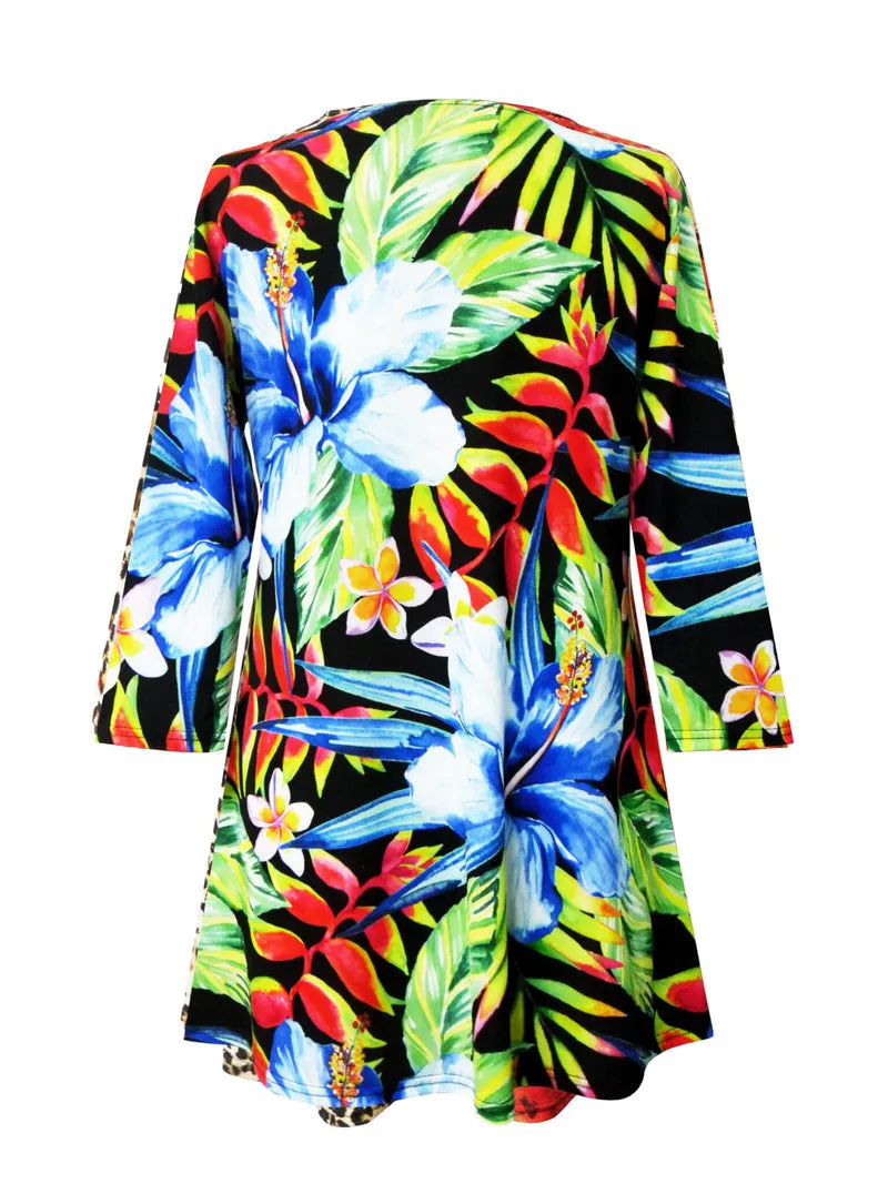 Valentina Hibiscus Print V-Neck Tunic in Multi - 27478-TU - Size S Only!