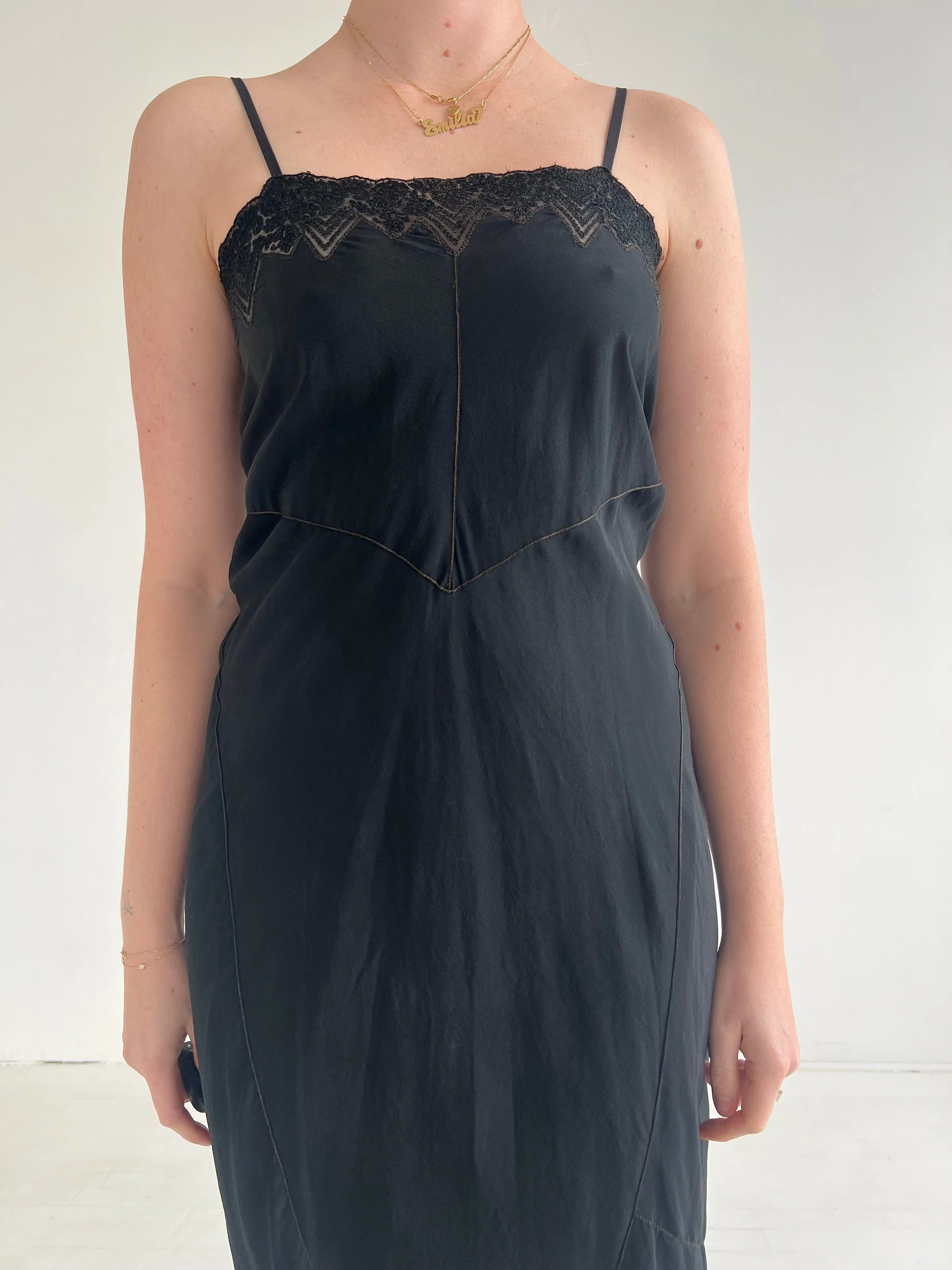 Vintage 1930s Black Silk Slip Dress