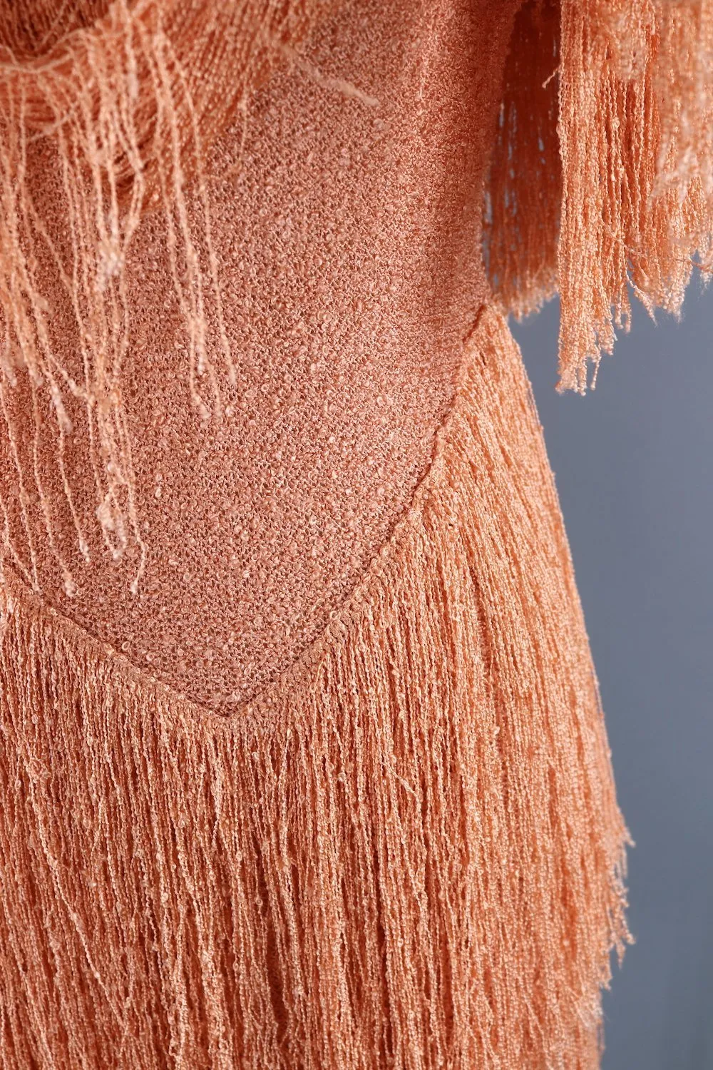 Vintage 1980s French Rags Fringed Dress / Apricot Orange