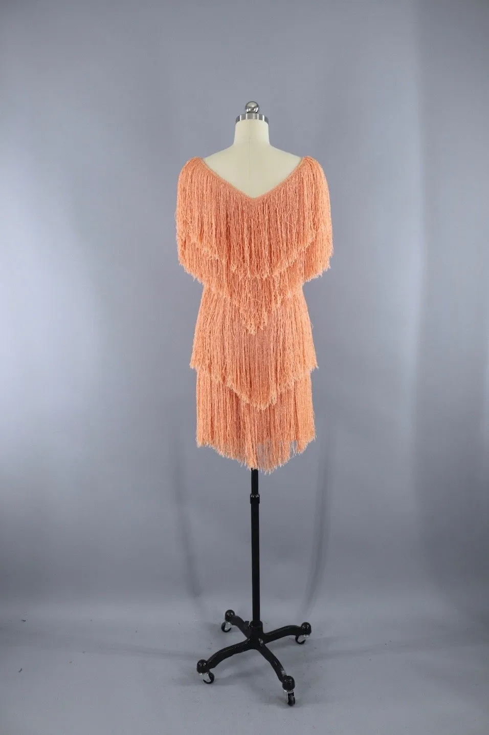 Vintage 1980s French Rags Fringed Dress / Apricot Orange