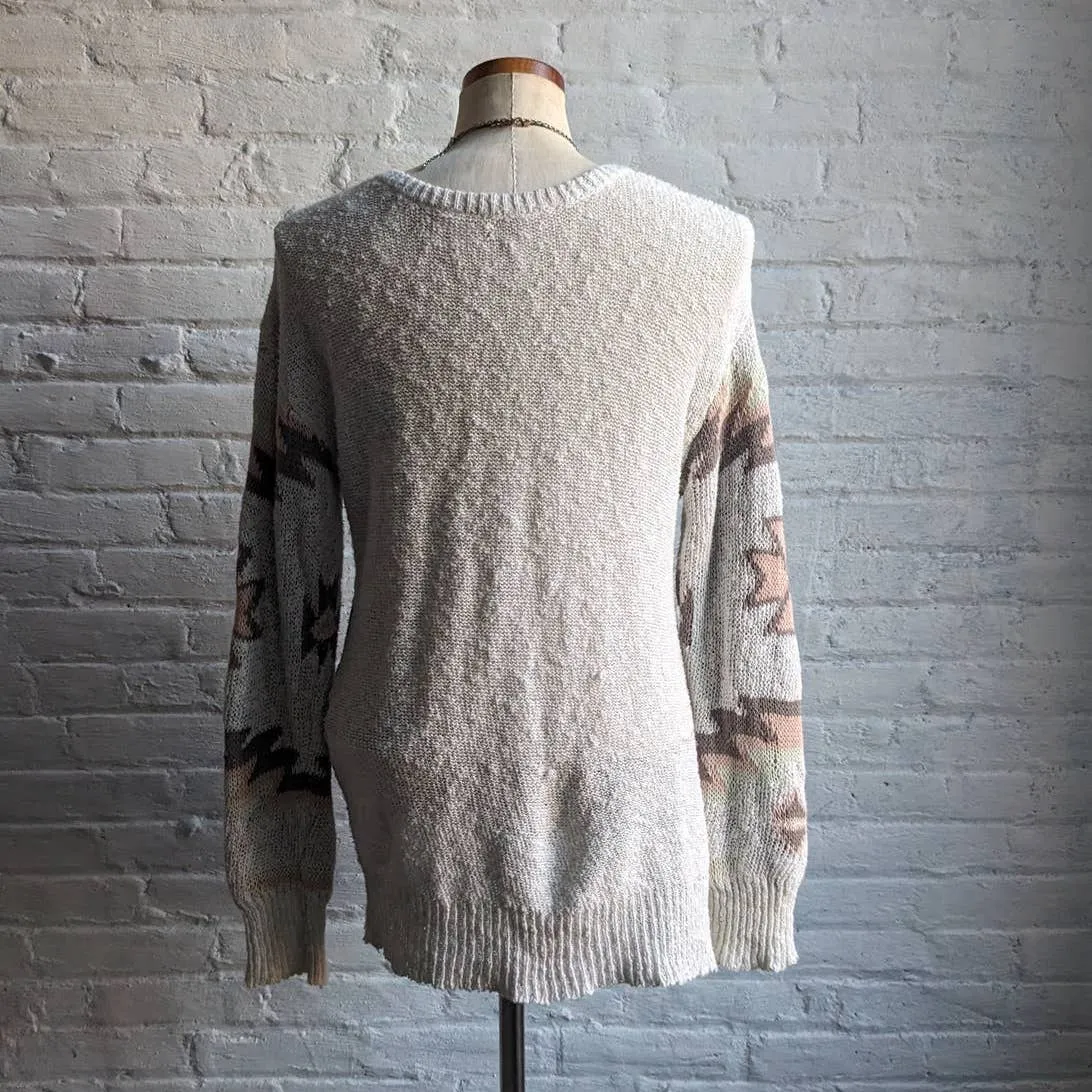 Vintage Chunky Knit Western Minimalist Sweater Distressed Boho Native Chic Top