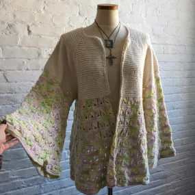 Vintage Crochet Knit Pastel Flare Sweater Cottagecore Boho Kawaii Cardigan Top