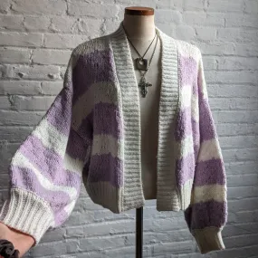 Vintage Pastel Chunky Knit Striped Cardigan Purple Y2K Kawaii Fairycore Sweater