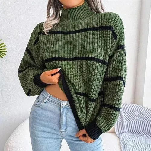 Vintage Striped Sweater  Long Sleeve Casual Knitted Pullover Jumper