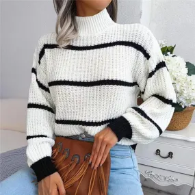 Vintage Striped Sweater  Long Sleeve Casual Knitted Pullover Jumper