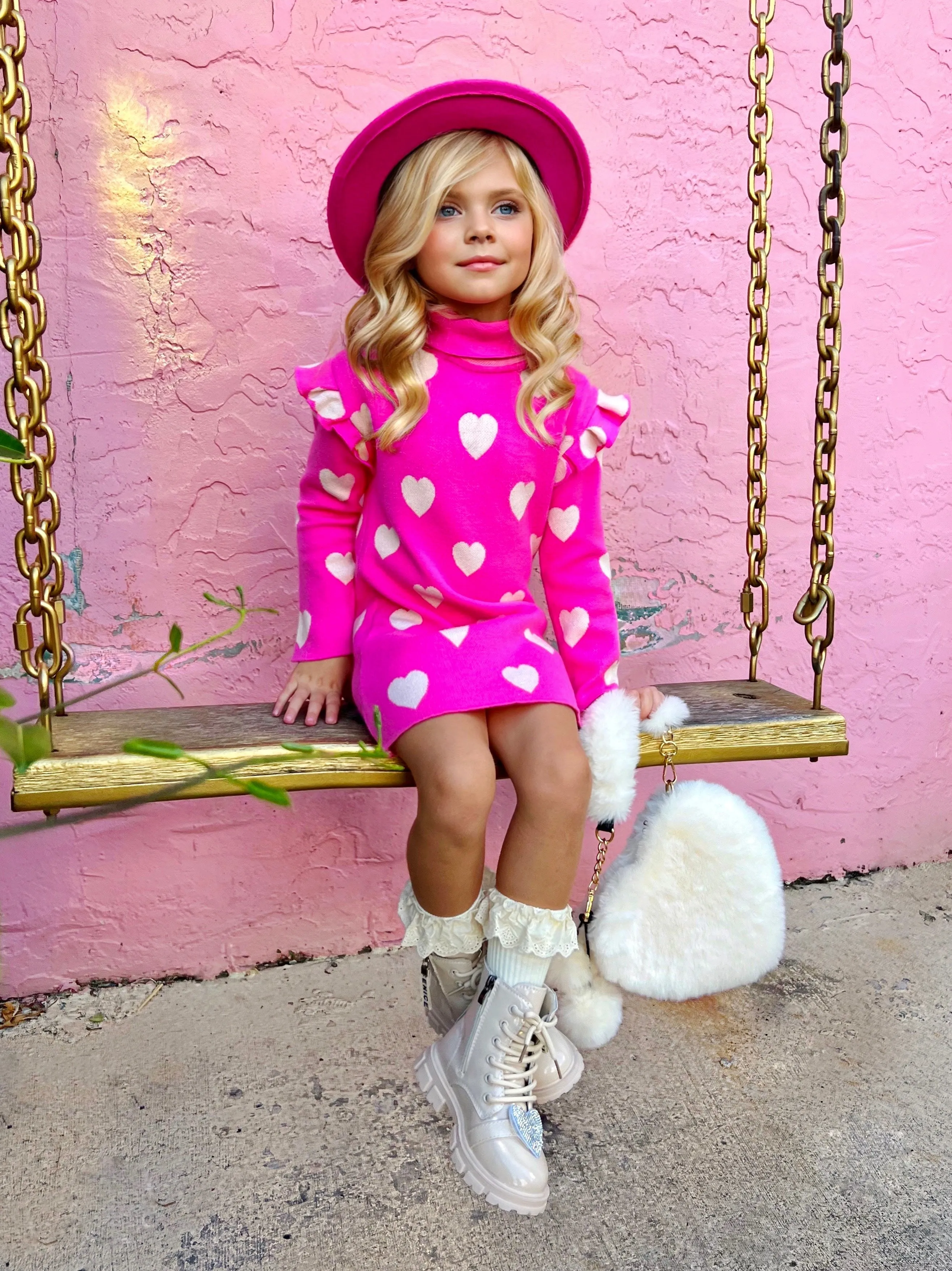 Warms My Heart Hot Pink Turtleneck Sweater Dress