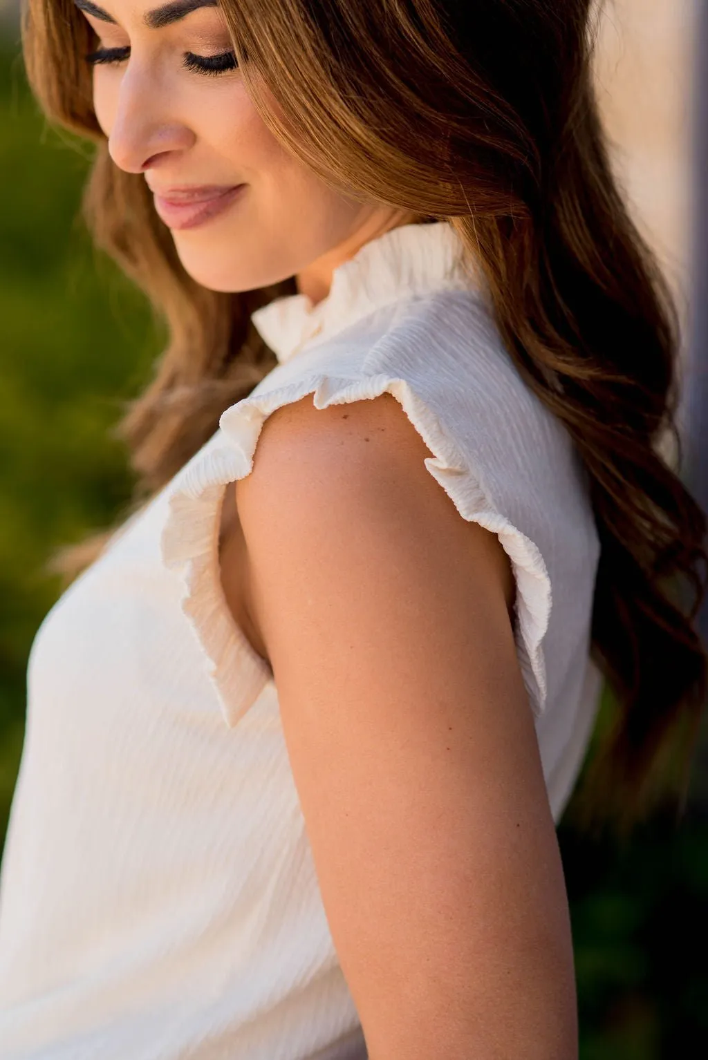 Wavy Textured Ruffle Trim Tank