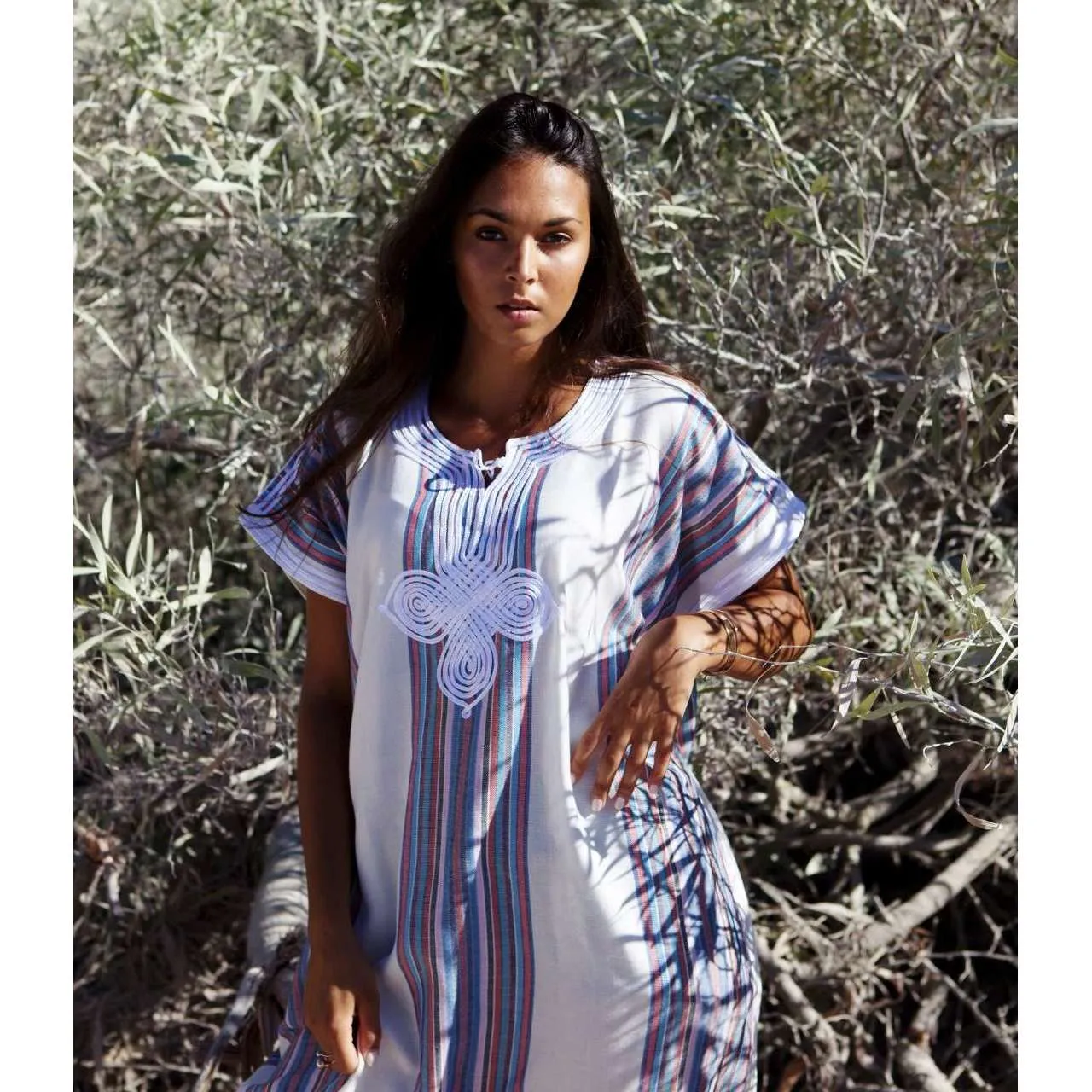 White Bedouin Resort Loungewear Maxi Caftan Kaftan- Moroccan Kaftan