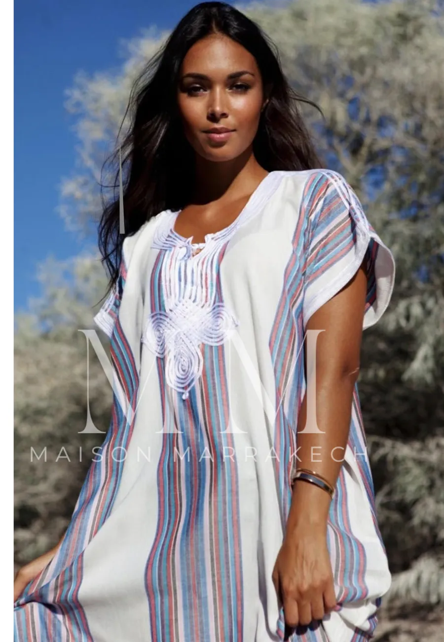 White Bedouin Resort Loungewear Maxi Caftan Kaftan- Moroccan Kaftan