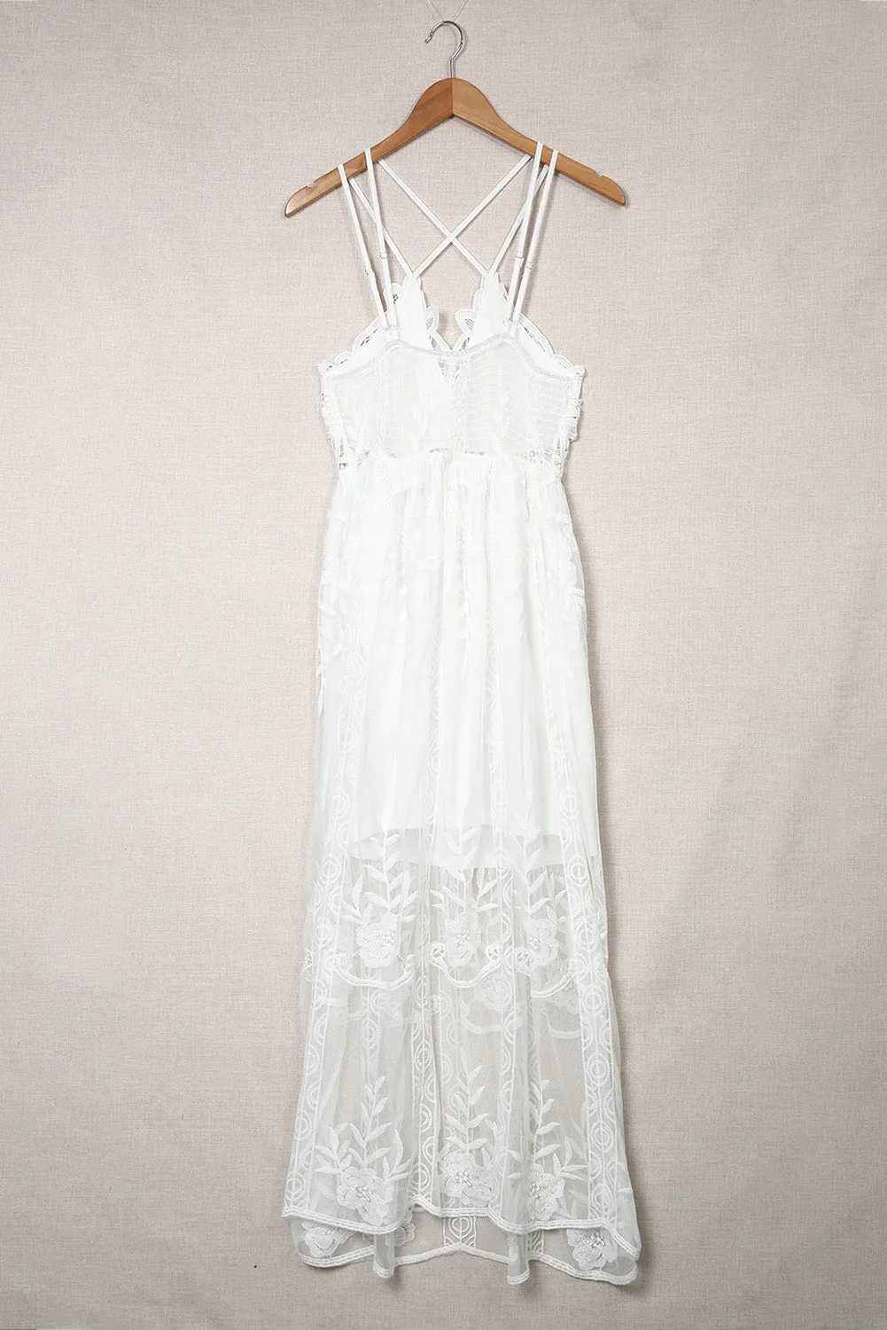 White Maxi Dress Lace Crisscross Backless Cocktail Party Maxi Long Dress