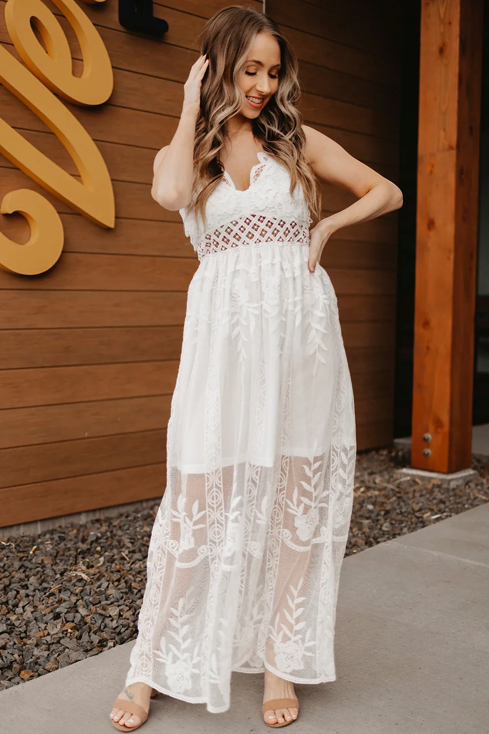 White Maxi Dress Lace Crisscross Backless Cocktail Party Maxi Long Dress