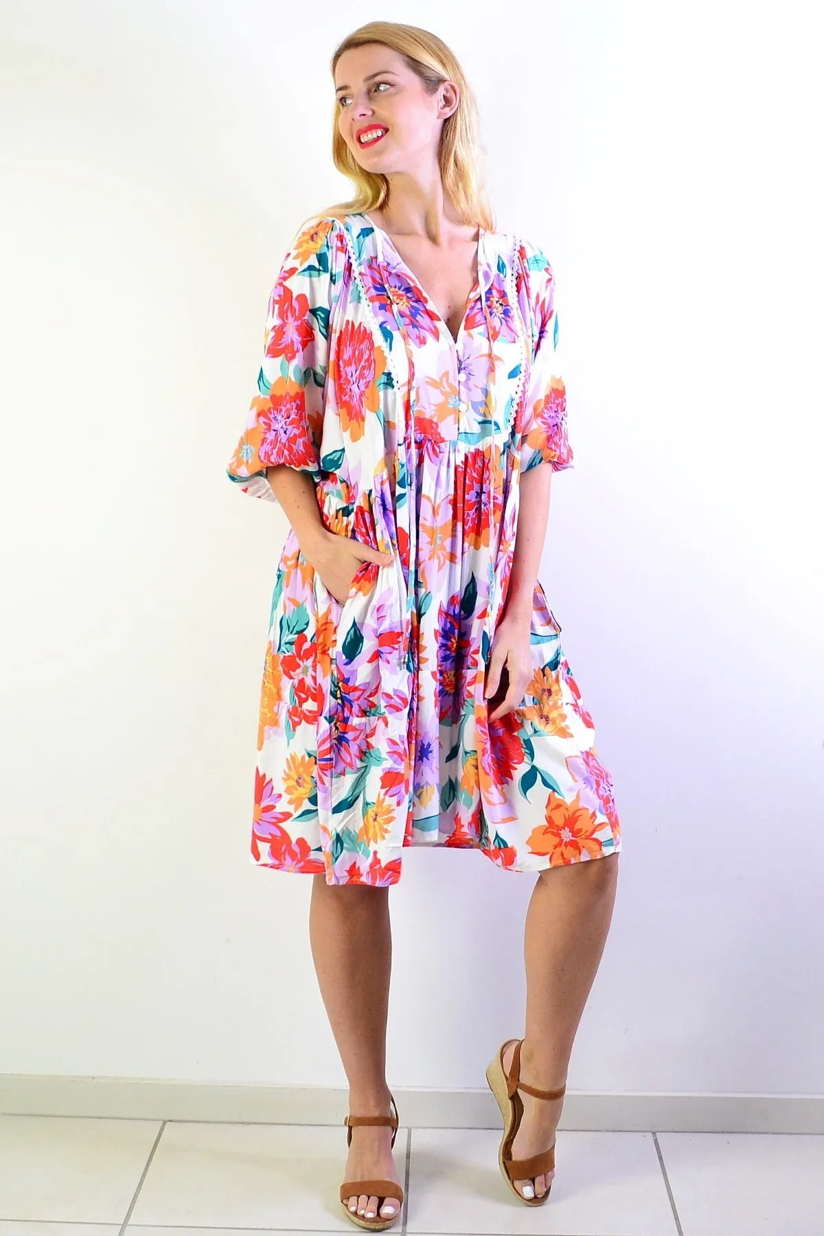 White Tropical Garden Dress Tunic