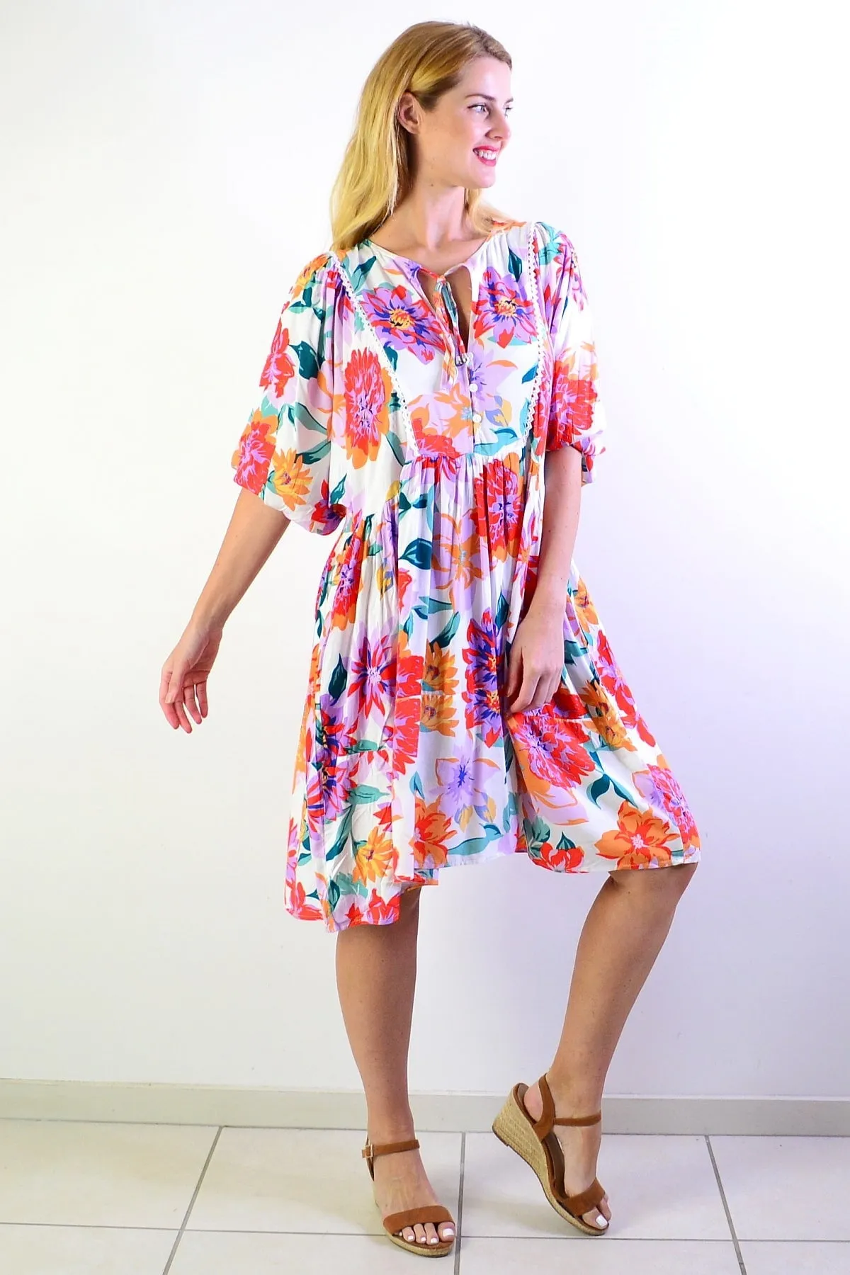 White Tropical Garden Dress Tunic