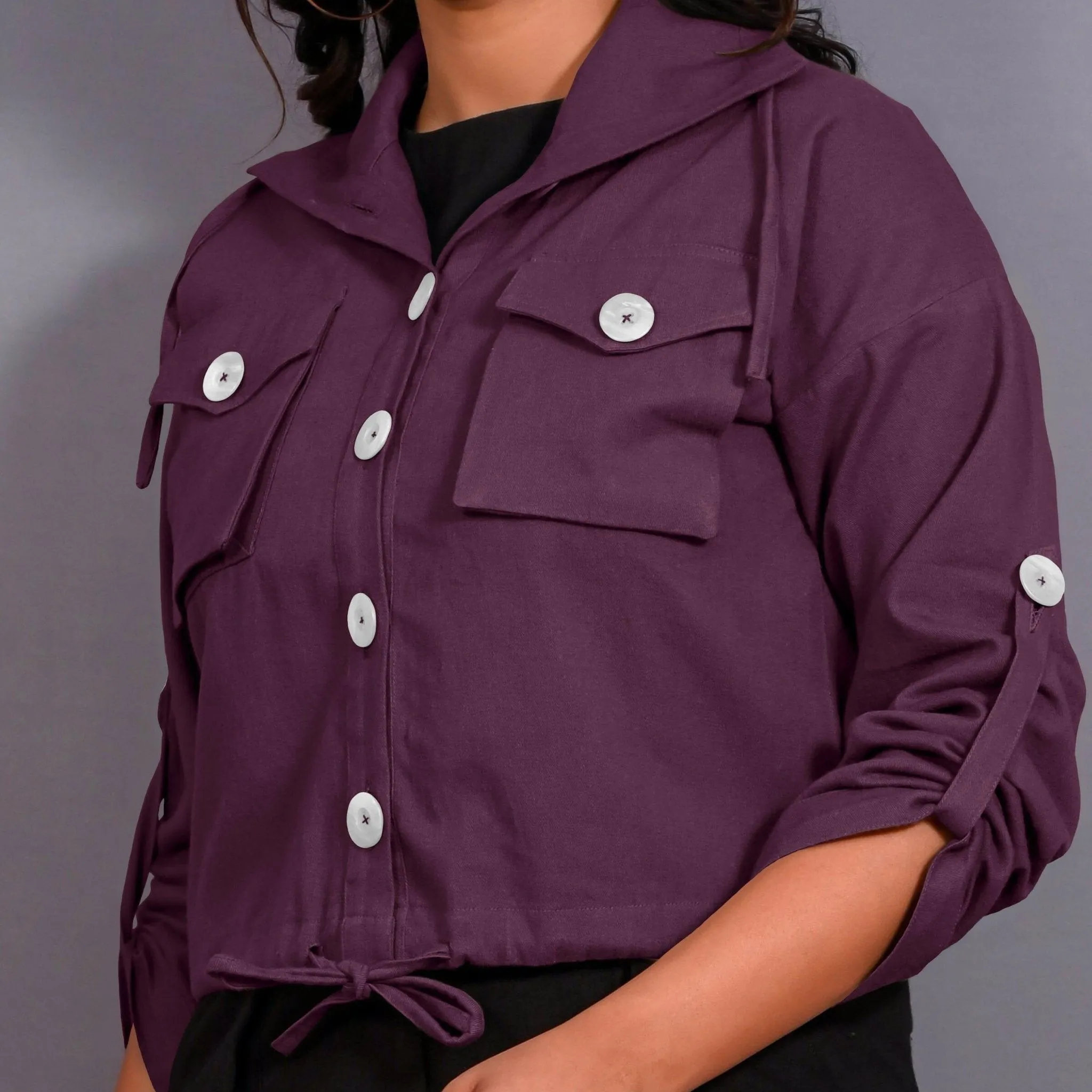 Wine Warm Cotton Flannel Button-Down Shacket